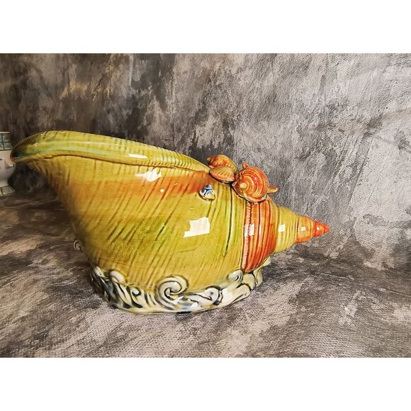 Vintage French Majolica Seashell-Themed Ceramic Planter With Starfish & Shells D - Picture 3 of 5